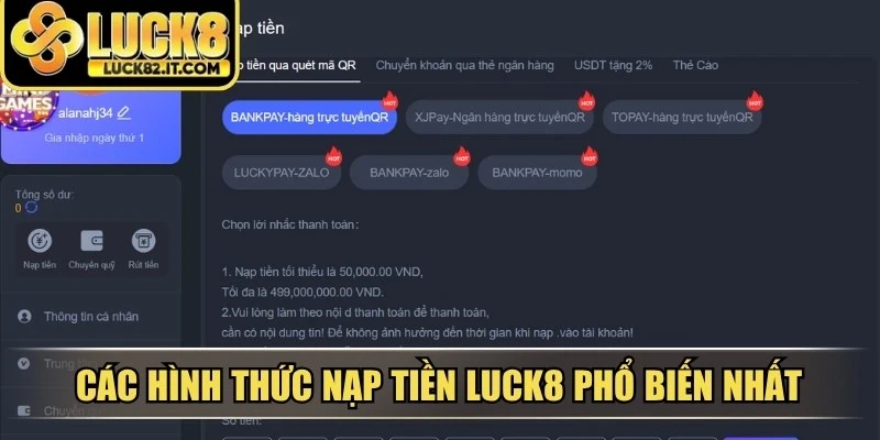 Các hình thức nạp tiền LUCK8 phổ biến nhất năm 2026